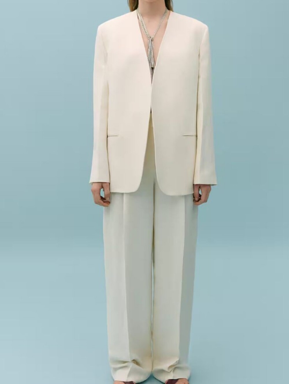 Victoria Beckham Mango  Cream Wide-Leg Trousers and Blazer Set
